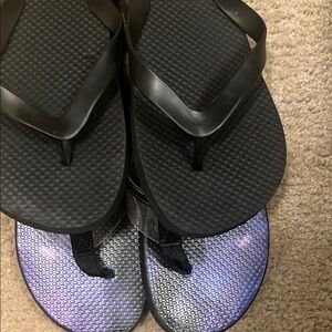 Black and Purple Flip Flops